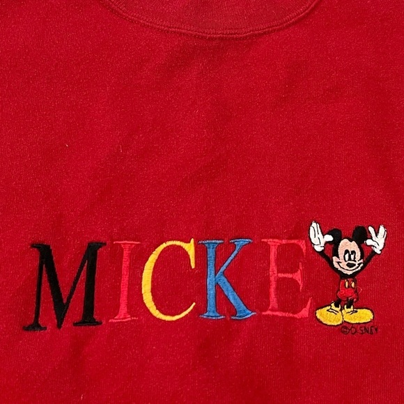 Mickey Mouse Vintage Red 1980s Stitched Cartoon Disney Pullover Sweatshirt - Picture 3 of 3